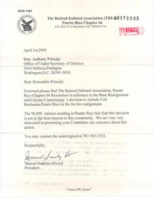 Letter from Manuel Sanchez-Rivera to Chairman Principi