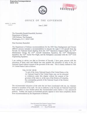 Letter to Secretary Rumseld and all Commissioners from Governor Kenny Guin of Nevada