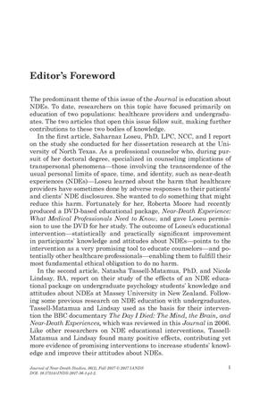 Editor's Foreword [Fall 2017]