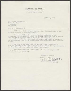 [Letter from David F. McAllester to Mrs. Padma Rangachari, April 14, 1966]