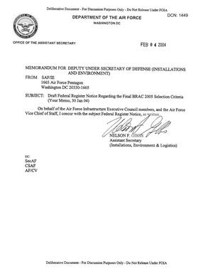 Draft Federal Register Notice Regarding the Final BRAC 2005 Selection Criteria
