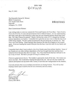 Letter from Denise Johnson to Commissioners Skinner and Turner