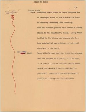 Primary view of object titled '[News Script: Nixon to Texas]'.