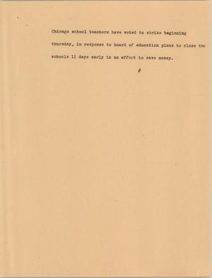Primary view of object titled '[News Script: School strikes]'.
