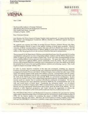Letter to Chairman Principi  from M. Jane Seeman Mayor of Vienna, Virginia