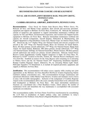 BRAC 2005 Report to the Base Closure and Realignment Commission: Navy Justification Book