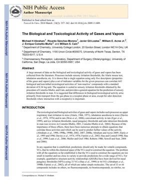 The Biological and Toxicological Activity of Gases and Vapors