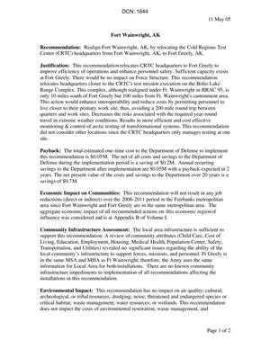 BRAC 2005 Report to the Base Closure and Realignment Commission: Army Justification Book