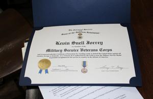 [Kevin Jorrey's veteran corps certificate, November 10, 2018]