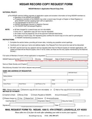 NSSAR Record Copy Request Form