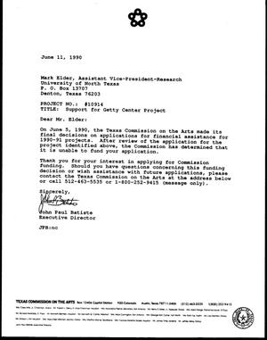 [Letter from John Paul Batiste to Mark Elder, June 11, 1990]