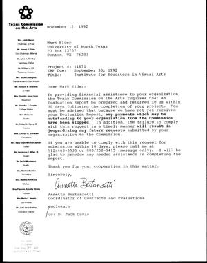 [Letter from Annette Bertanzetti to Mark Elder, November 12, 1992]