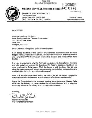 Letter to Chairman Principi from Medina NY Central School District Superintendent Richard M. Galante