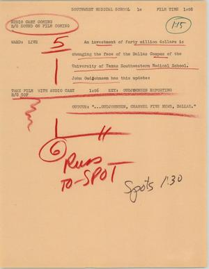 Primary view of object titled '[News Script: Southwest medical school]'.