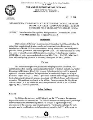 Transformation Through Base Realignment and Closure (BRAC 2005) Policiy Memorandum Six - Selection Criterion 6
