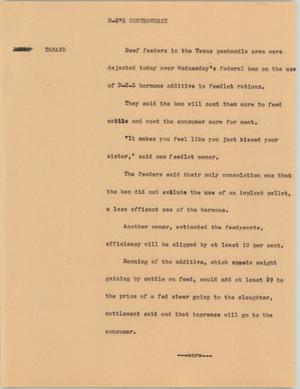 Primary view of object titled '[News Script: D.E.S. controversy]'.