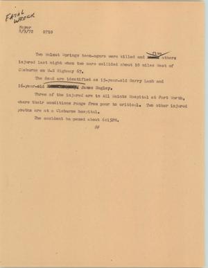 Primary view of object titled '[News Script: Fatal wreck]'.