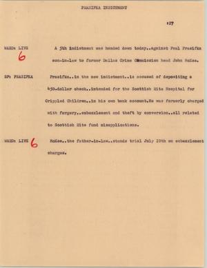 Primary view of object titled '[News Script: Prasifka indictment]'.