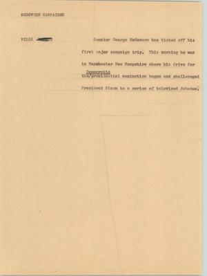 Primary view of object titled '[News Script: McGovern campaigns]'.
