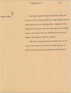 Primary view of object titled '[News Script: Spending bill]'.