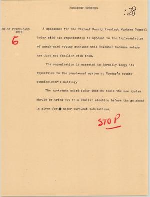 Primary view of object titled '[News Script: Precinct workers]'.