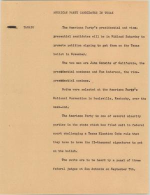 Primary view of object titled '[News Script: America Party candidates in Texas]'.