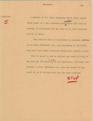 Primary view of object titled '[News Script: Insurance]'.