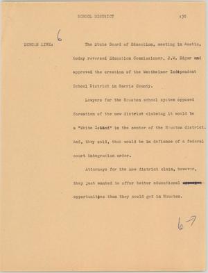 Primary view of object titled '[News Script: School district]'.