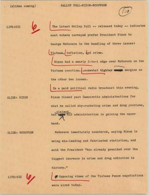 Primary view of object titled '[News Script: Gallup Poll Nixon McGovern]'.