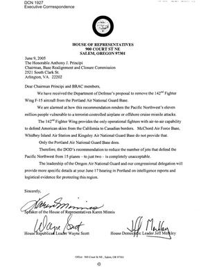 Letter to Chairman Principi from the Oregon House of Representatives
