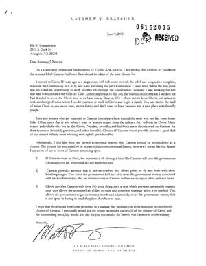 Letters from Matthew Bratcher to Commissioners