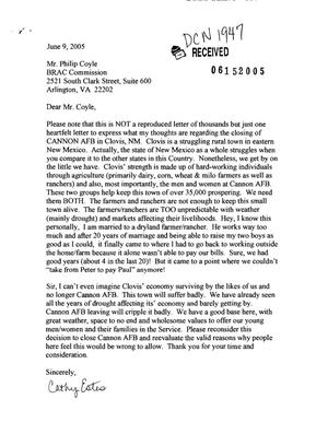 Letters from Cathy Estes to the Commission