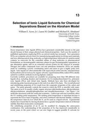 Selection of Ionic Liquid Solvents for Chemical Separations Based on the Abraham Model