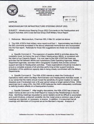 Memo on Infrastructer Steering Group (ISG) Comments on the Headquarters and Servies Activities Joint Cross-Service Group Draft Military Value Report