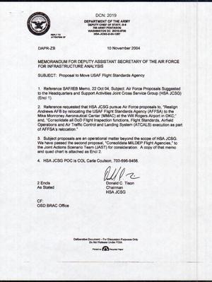 Memo concerning Proposal to Move USAF Flight Standards Agency