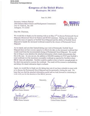 Letter to Chairman Principi from Senators Gregg, Snowe, Sununu, and Collins and Representatives Bass, Allen, Bradley, and Michaud