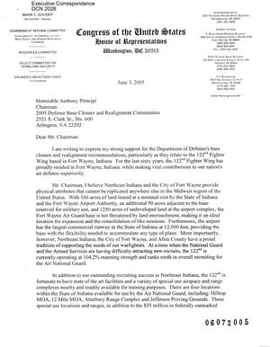 Letter dated 3 June, 2005 from Rep. Mark Souder to Chairman Principi and Commissioners