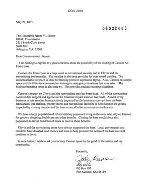Letter from Jody Reeves to Commission