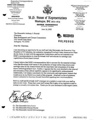 Letter to Chairman Principi from CA Representative George Radonovich