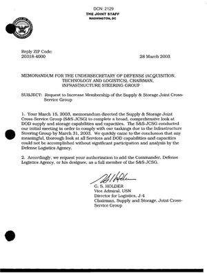 Memo concerning Request to Increase Membership of the Supply & Storage Joint Cross-Service Group