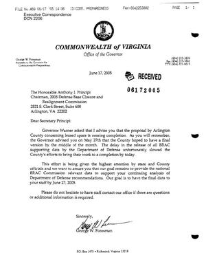 Letter dated 17 June to Chairman Principi from the Office of the Governor of Virginia