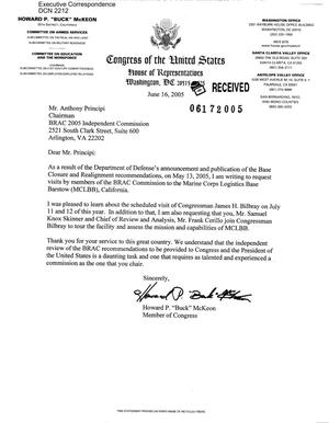 Letter dated 16 June, 2005 to Chairman Principi from Representative Howard P. “Buck” McKeon (25th, CA)