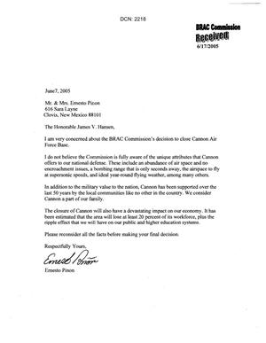 Letters from Cannon AFB Community to Commission