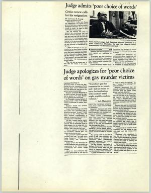 [Clipping: Judge admits 'poor choice of words': Critics renew calls for his resignation]