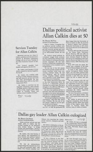 [Clipping: Dallas political activist Allan Calkin dies at 50]