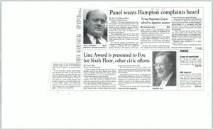 [Clipping: Panel wants Hampton complaints heard: Texas Supreme Court asked to appoint master]