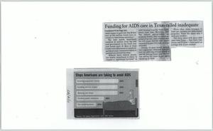 Primary view of object titled '[Clipping: Funding for AIDS care in Texas called inadequate]'.