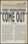 Thumbnail image of item number 1 in: '[Clipping: 1987 Resolution "Come Out"]'.