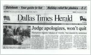 [Clipping: Judge apologizes, won't quit: Hampton regrets 'choice of words,' but stands by sentence]