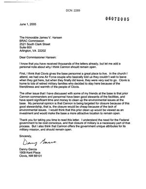 Letters from Danny Garcia to Commission concerning the closure of Cannon AFB